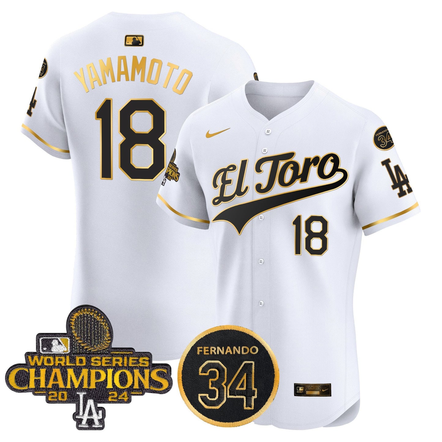 Dodgers El Toro 2024 World Series Champions Patch Vapor Premier Elite Jersey - All Stitched