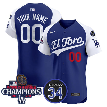 Dodgers El Toro 2024 World Series Champions Patch Vapor Premier Elite Custom Jersey - All Stitched