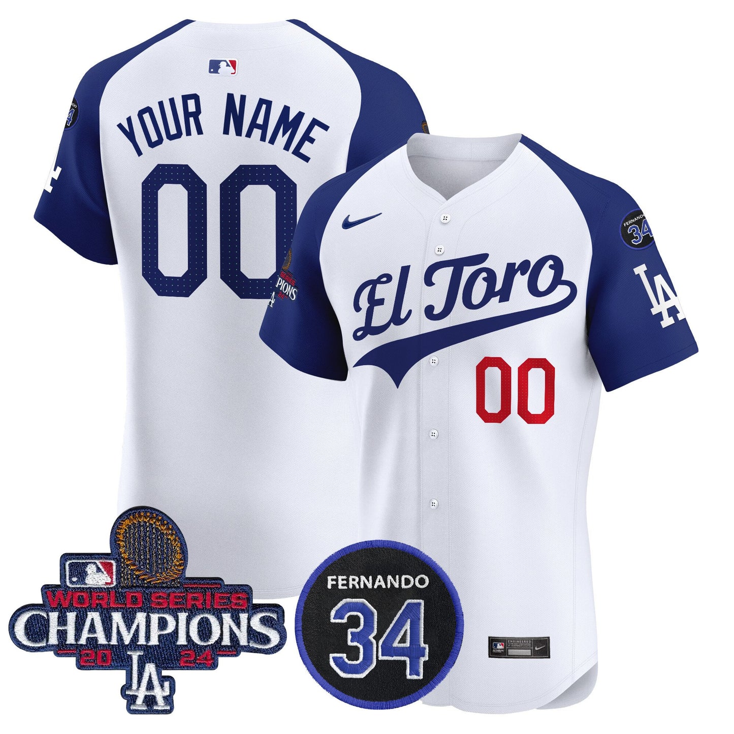 Dodgers El Toro 2024 World Series Champions Patch Vapor Premier Elite Custom Jersey - All Stitched