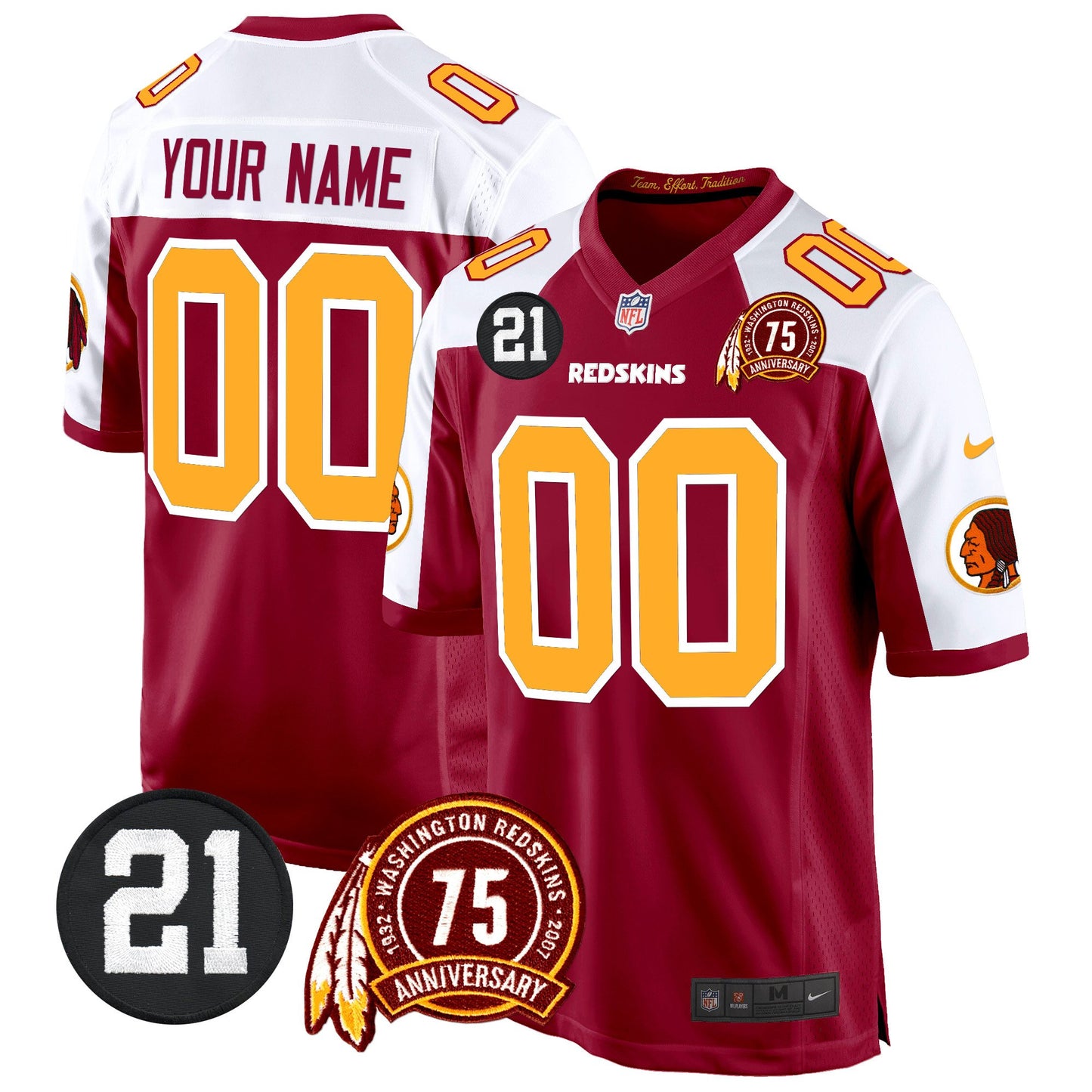 Washington Redskins 75th & Sean Taylor Patch Game Custom Jersey - All Stitched