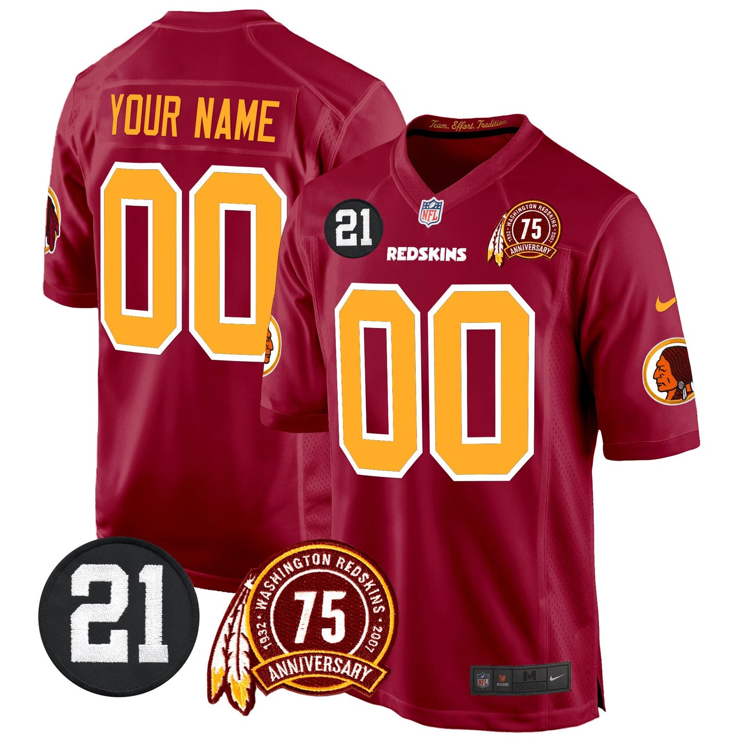 Washington Redskins 75th & Sean Taylor Patch Game Custom Jersey - All Stitched