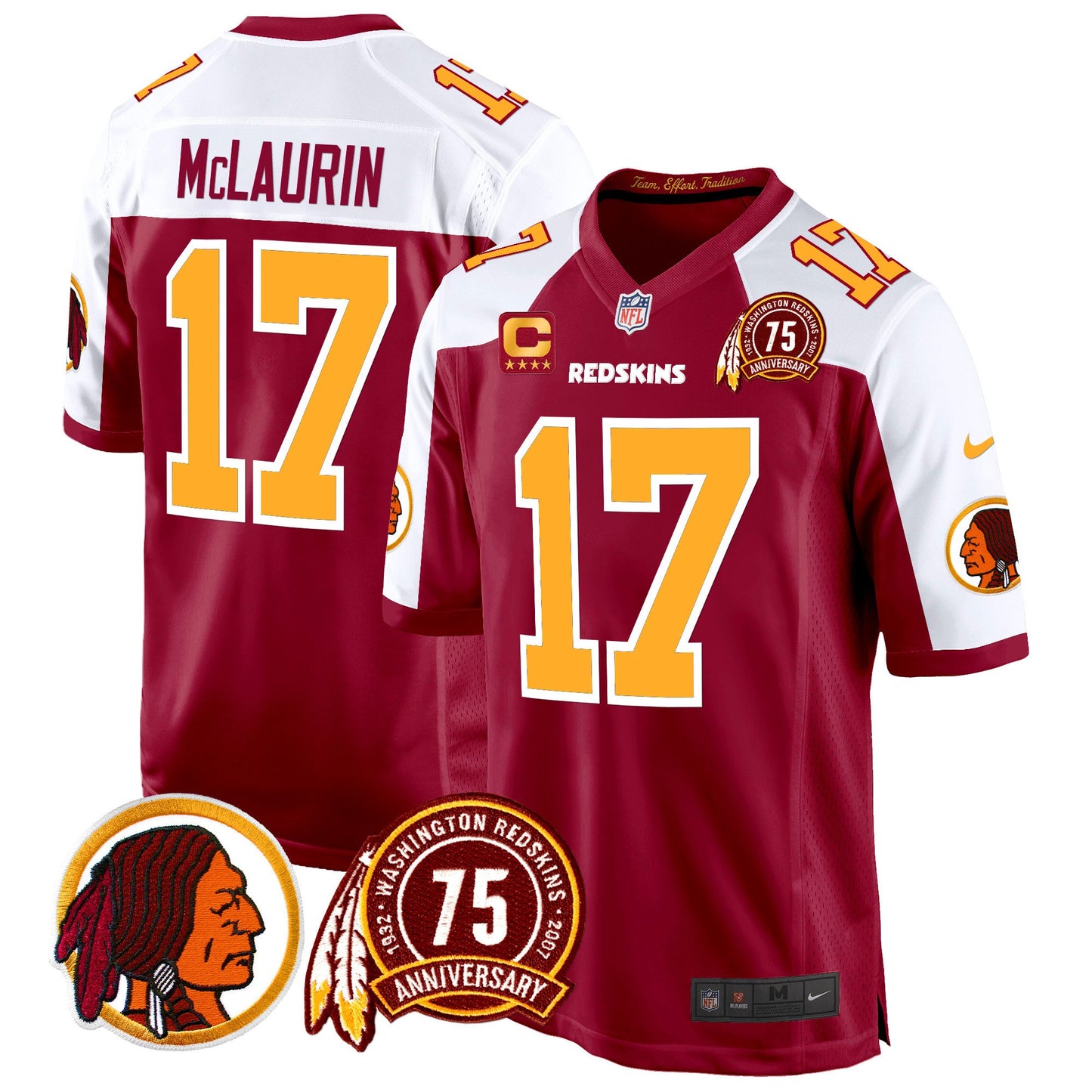 Washington Redskins 75th Patch Throwback Game Jersey - All Stitched