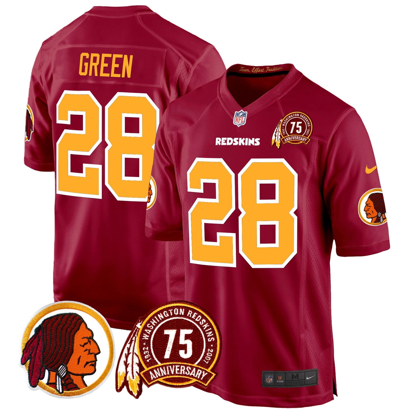 Washington Redskins 75th Patch Throwback Game Jersey - All Stitched