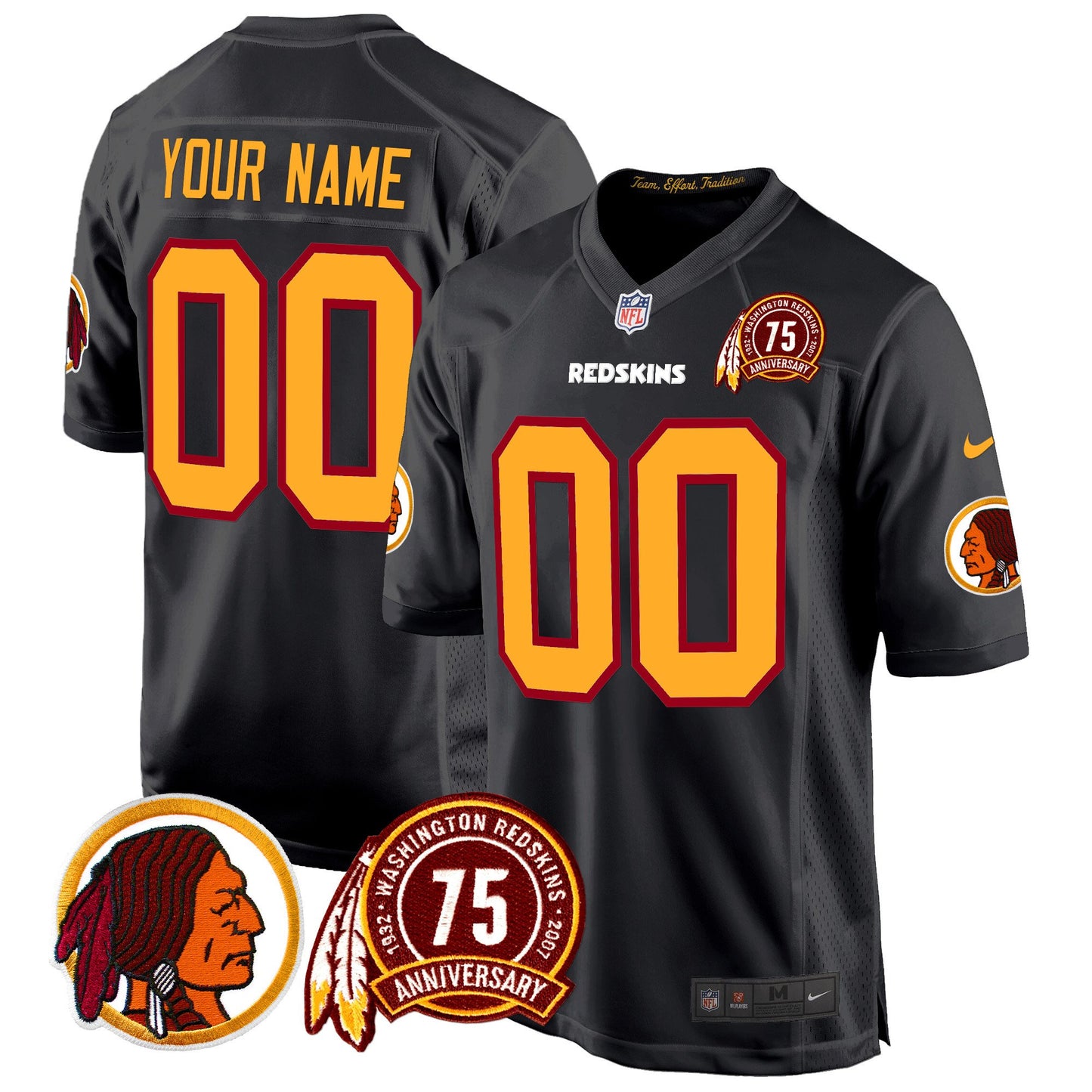 Washington Redskins 75th Patch Throwback Game Custom Jersey - All Stitched