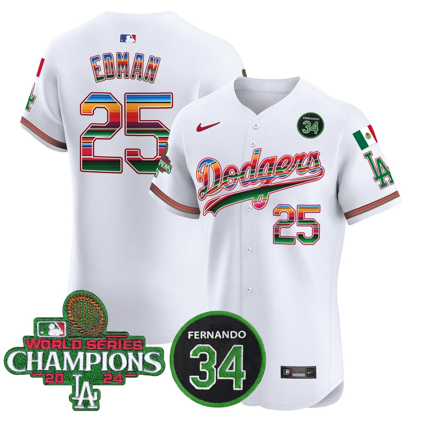 Dodgers Mexico 2024 World Series Champions Vapor Premier Elite Jersey V2 - All Stitched