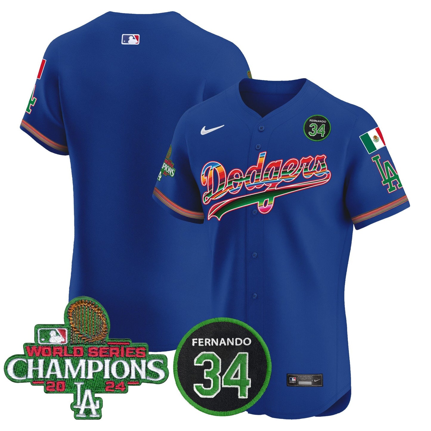 Dodgers Mexico 2024 World Series Champions Vapor Premier Elite Jersey V2 - All Stitched