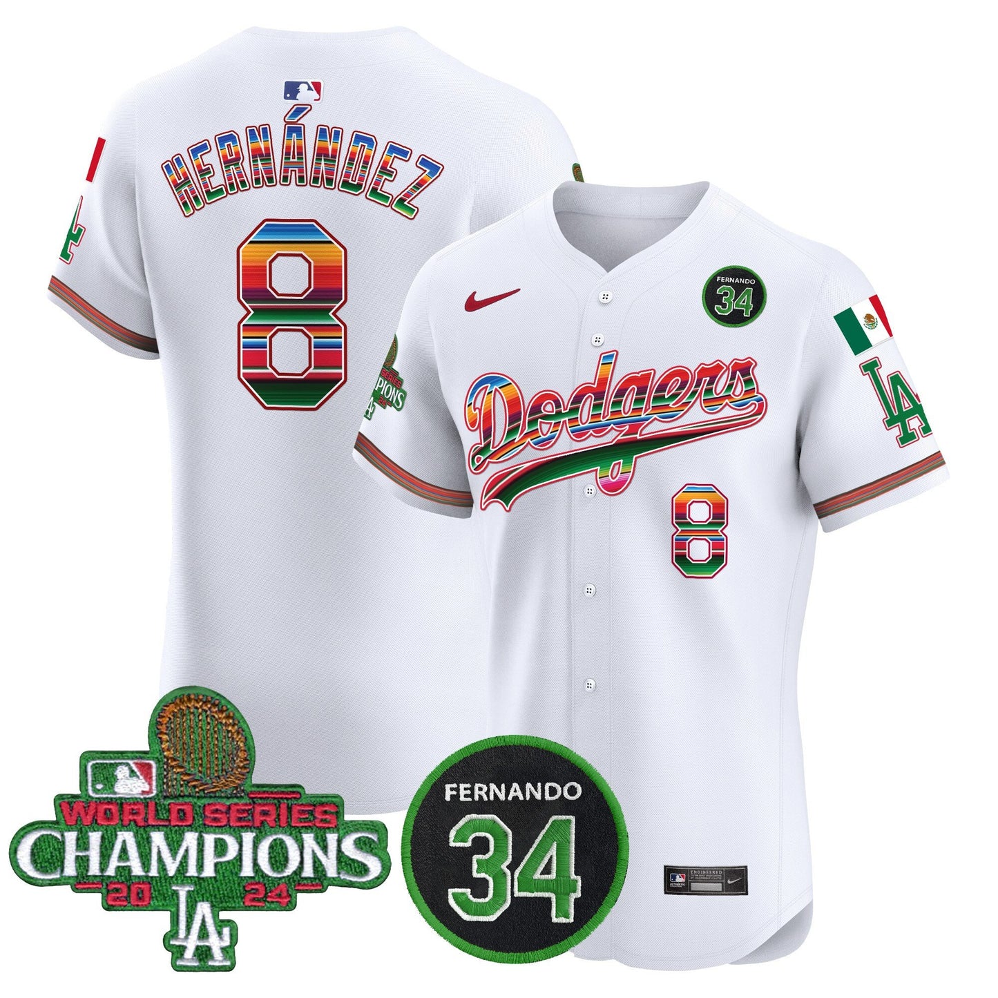 Dodgers Mexico 2024 World Series Champions Vapor Premier Elite Jersey V2 - All Stitched