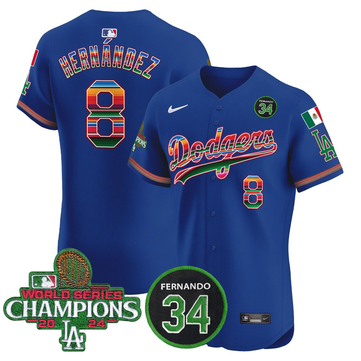 Dodgers Mexico 2024 World Series Champions Vapor Premier Elite Jersey V2 - All Stitched