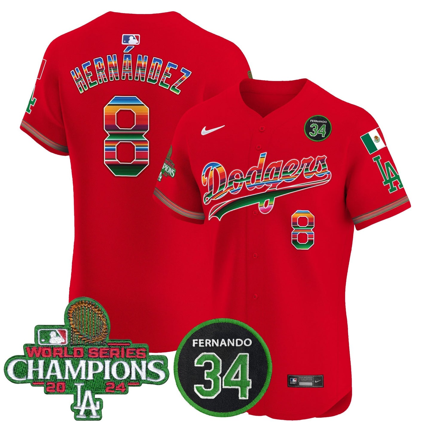 Dodgers Mexico 2024 World Series Champions Vapor Premier Elite Jersey V2 - All Stitched