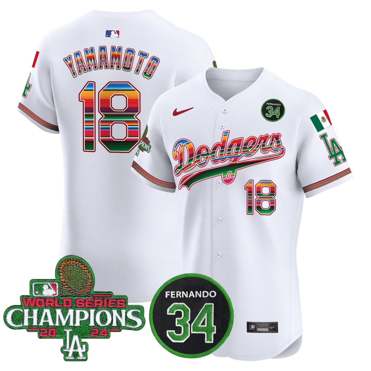 Dodgers Mexico 2024 World Series Champions Vapor Premier Elite Jersey V2 - All Stitched