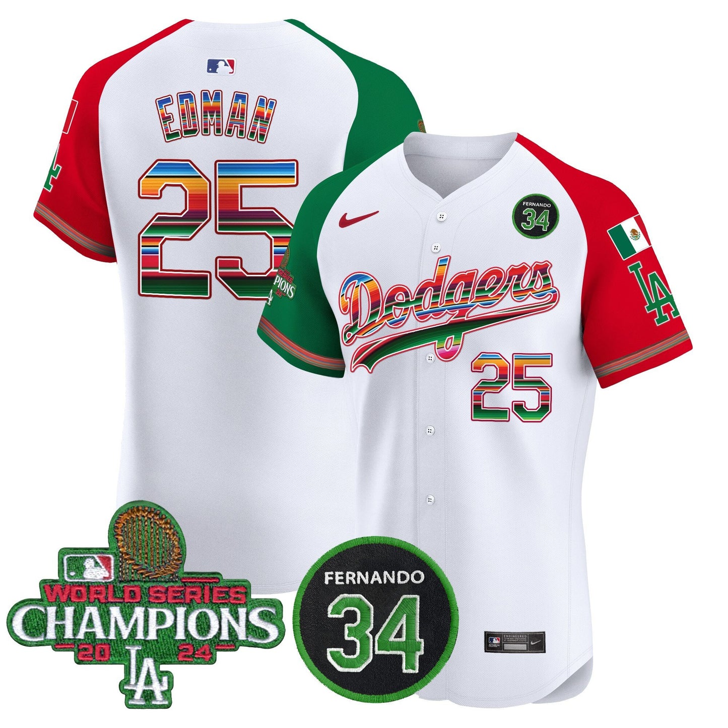 Dodgers Mexico 2024 World Series Champions Vapor Premier Elite Jersey V2 - All Stitched