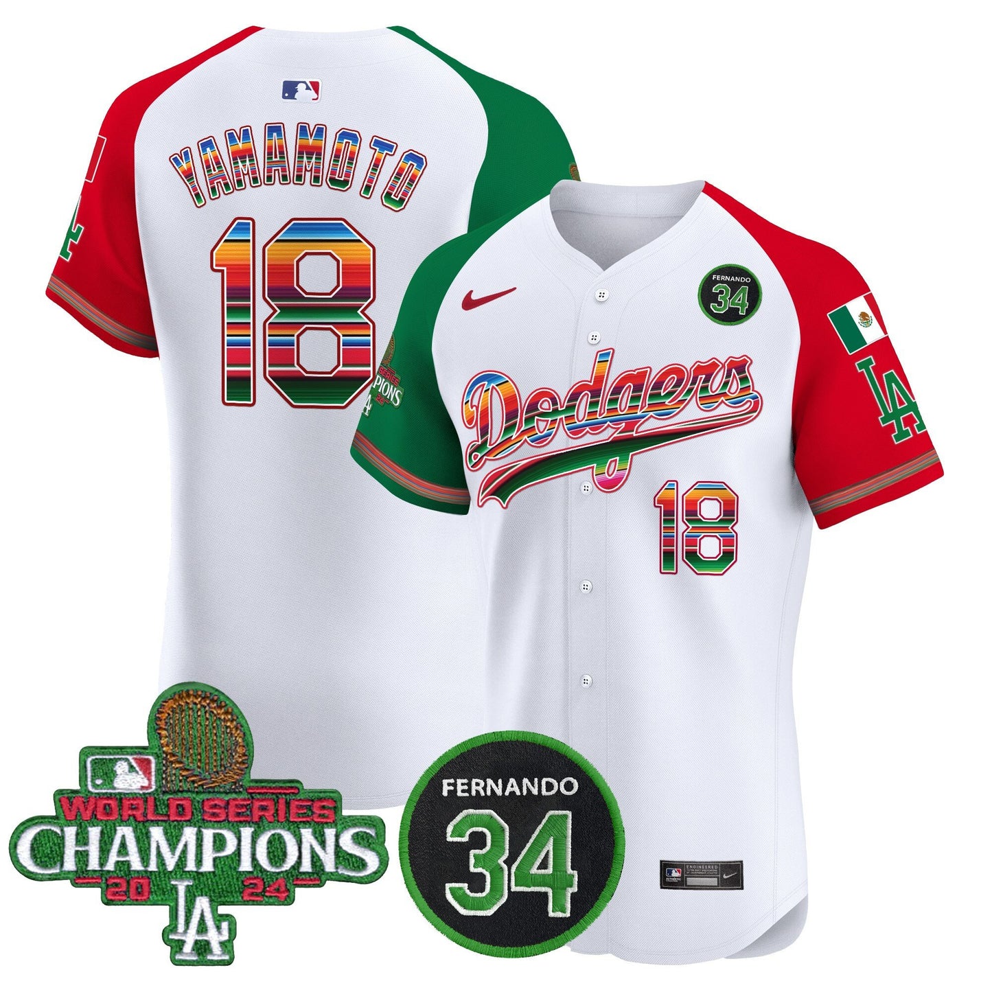 Dodgers Mexico 2024 World Series Champions Vapor Premier Elite Jersey V2 - All Stitched