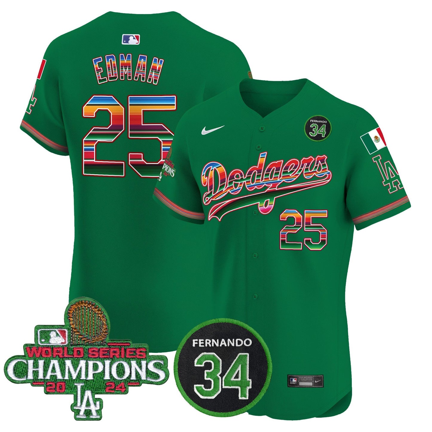 Dodgers Mexico 2024 World Series Champions Vapor Premier Elite Jersey V2 - All Stitched