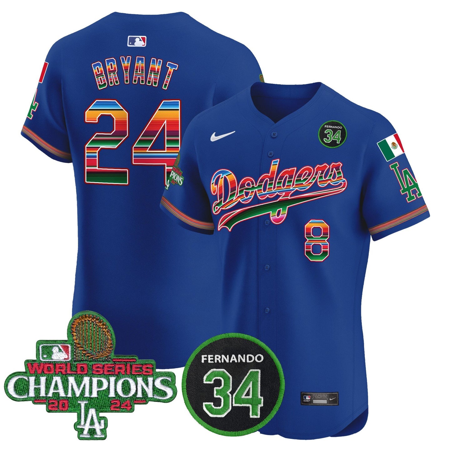 Dodgers Mexico 2024 World Series Champions Vapor Premier Elite Jersey V2 - All Stitched