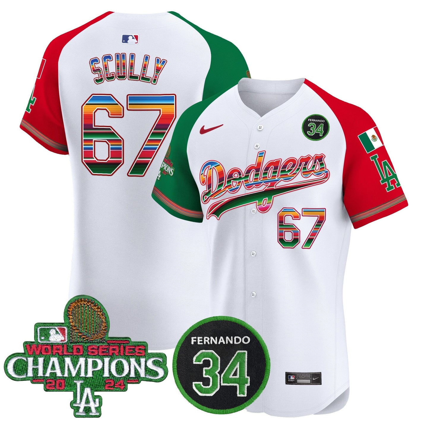 Dodgers Mexico 2024 World Series Champions Vapor Premier Elite Jersey V2 - All Stitched