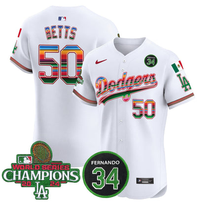 Dodgers Mexico 2024 World Series Champions Vapor Premier Elite Jersey V2 - All Stitched