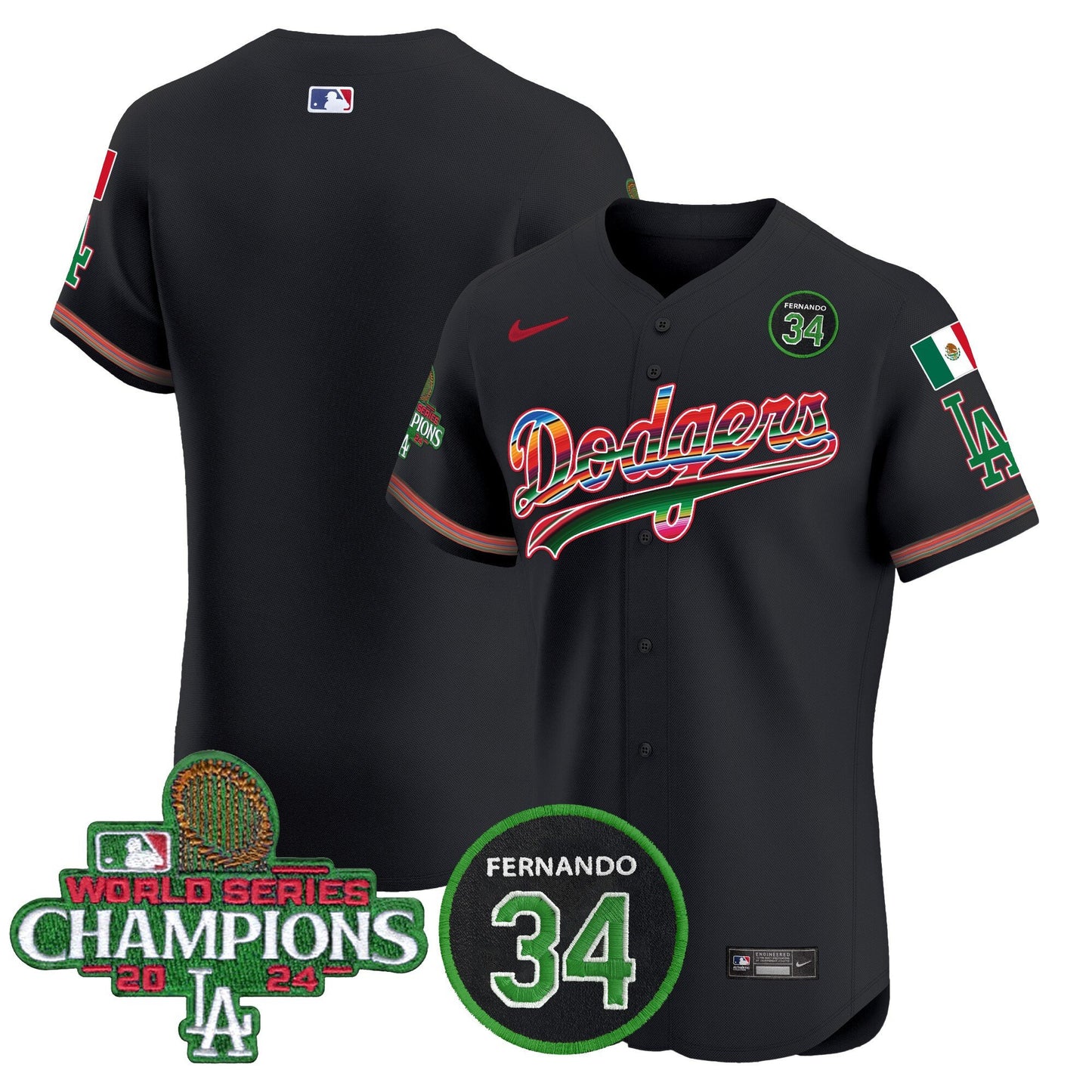 Dodgers Mexico 2024 World Series Champions Vapor Premier Elite Jersey V2 - All Stitched