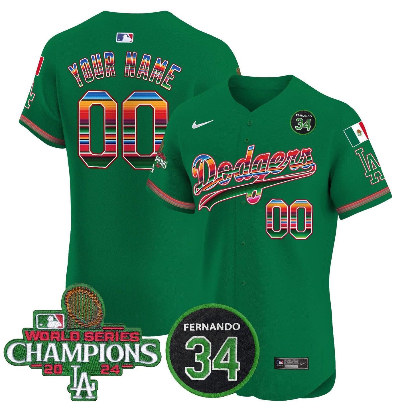 Dodgers Mexico 2024 World Series Champions Vapor Premier Elite Custom Jersey V2 - All Stitched