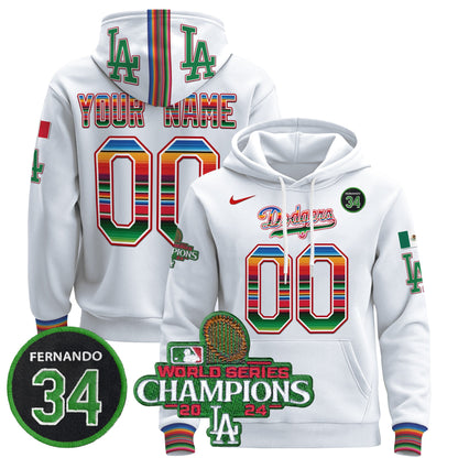 Dodgers Mexico 2024 World Series Champions Custom Pullover Hoodie