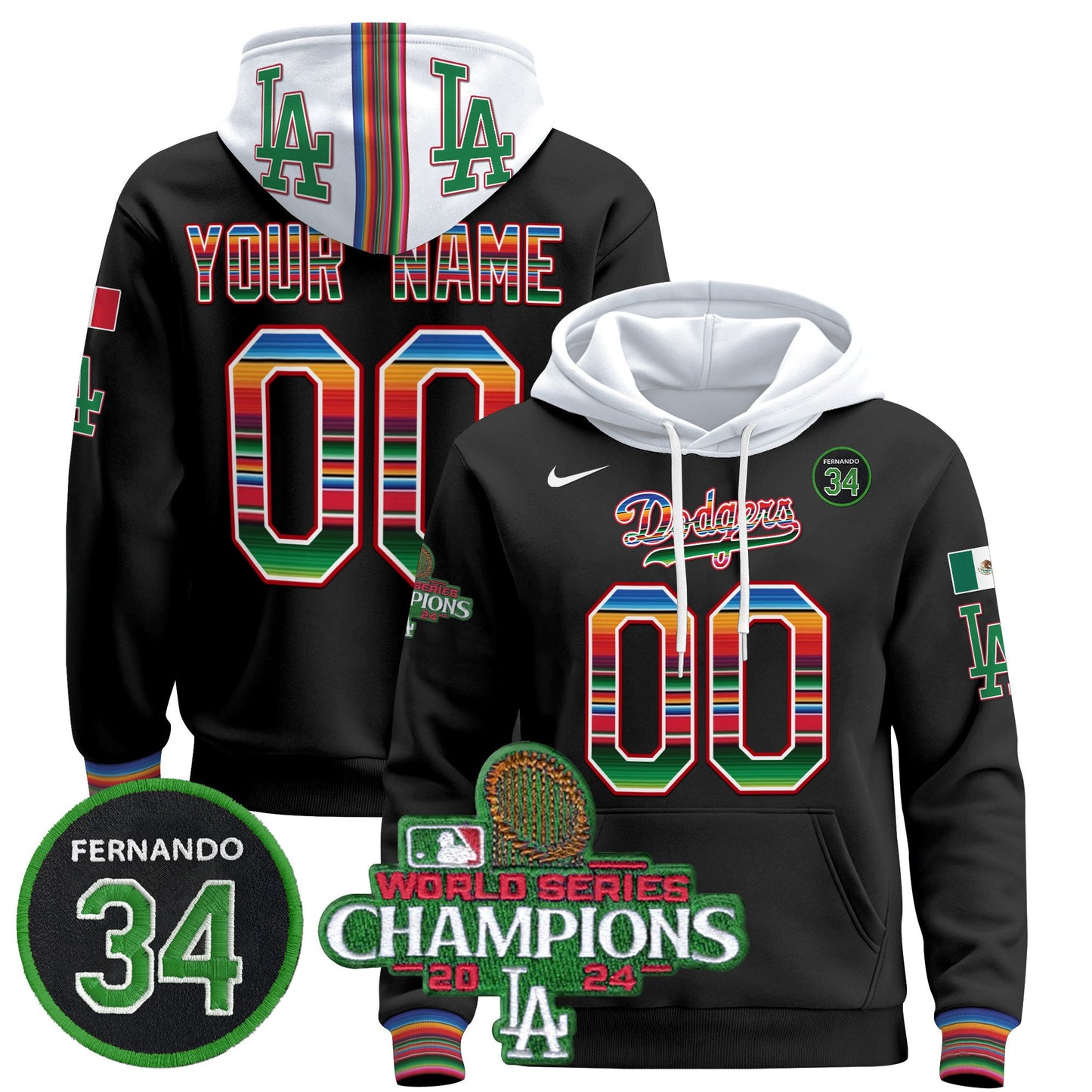 Dodgers Mexico 2024 World Series Champions Custom Pullover Hoodie