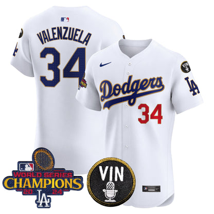 Dodgers 2024 World Series Champions Gold Trim Vapor Premier Elite Jersey - All Stitched