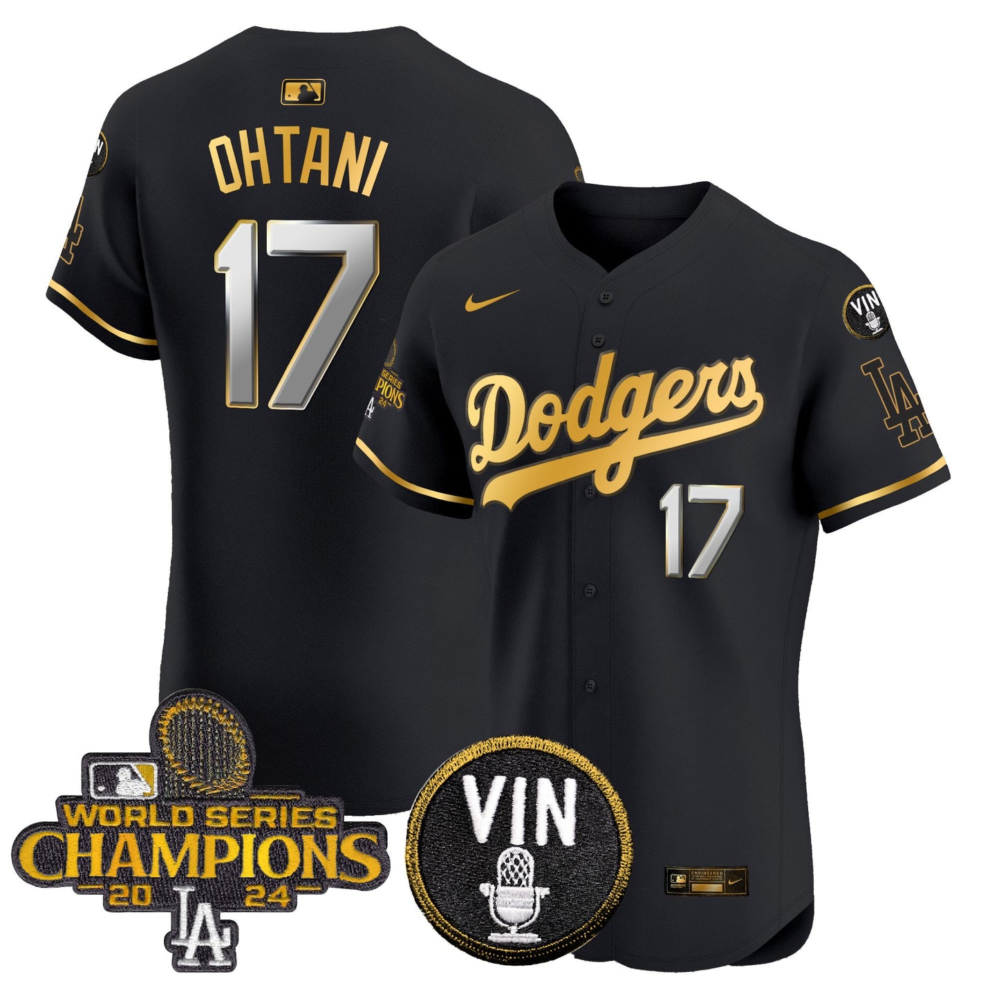 Dodgers 2024 World Series Champions Gold Trim Vapor Premier Elite Jersey - All Stitched