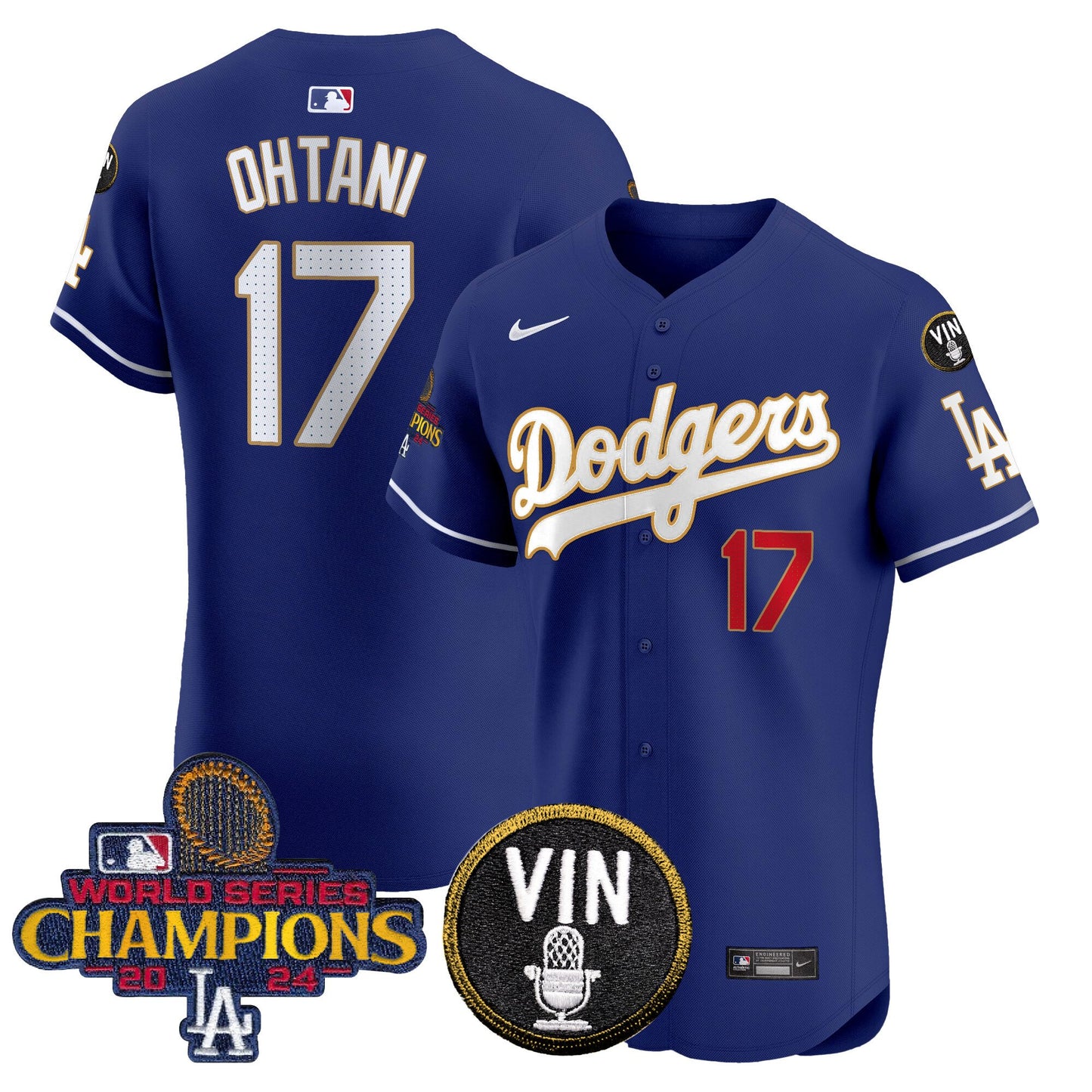 Dodgers 2024 World Series Champions Gold Trim Vapor Premier Elite Jersey - All Stitched