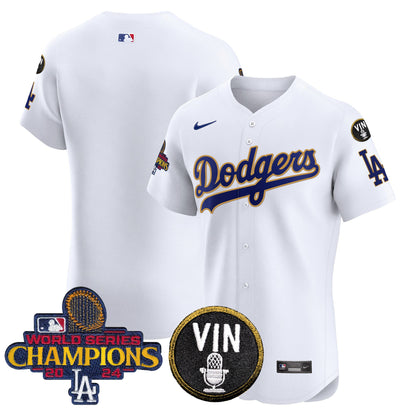 Dodgers 2024 World Series Champions Gold Trim Vapor Premier Elite Jersey - All Stitched