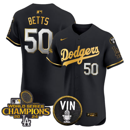 Dodgers 2024 World Series Champions Gold Trim Vapor Premier Elite Jersey - All Stitched