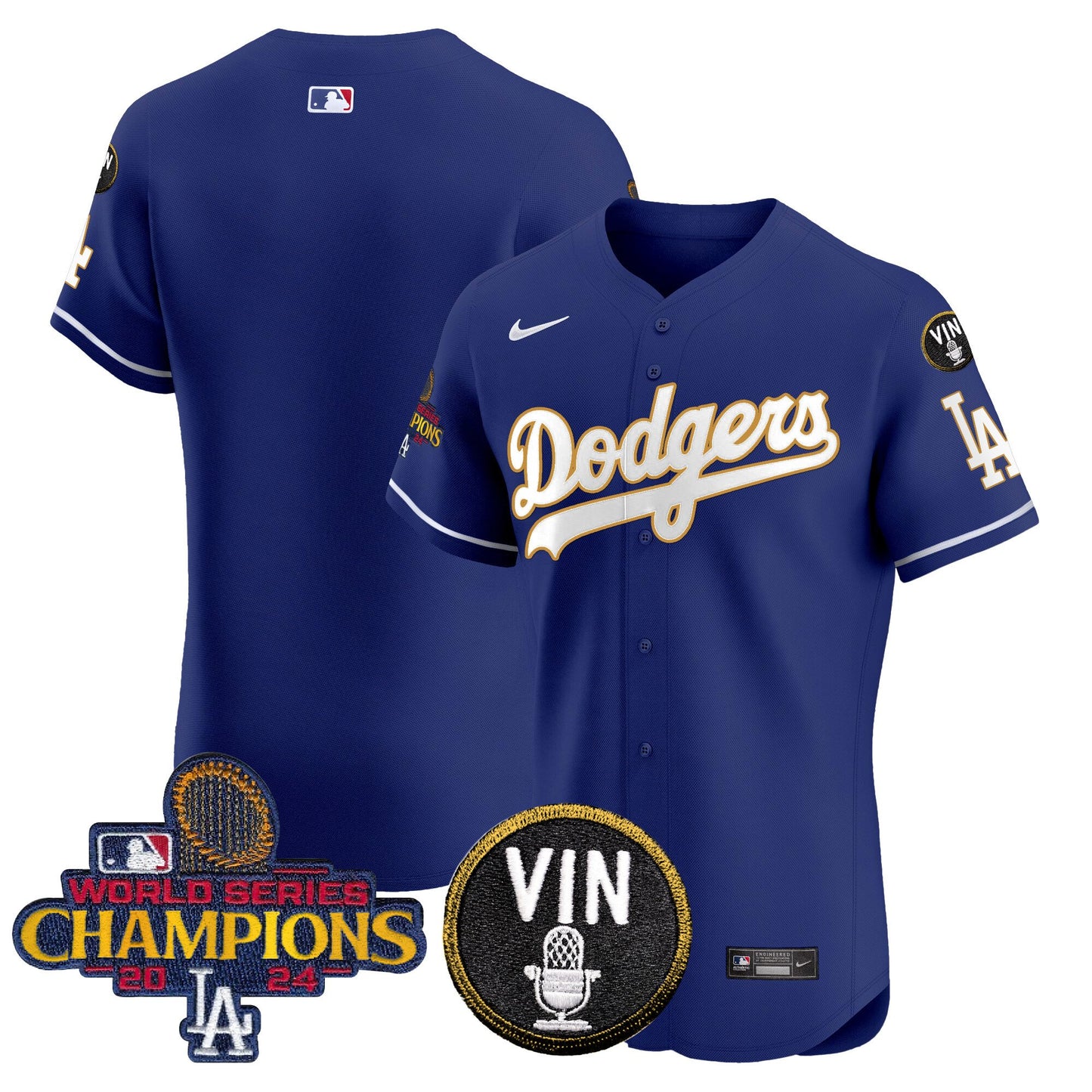 Dodgers 2024 World Series Champions Gold Trim Vapor Premier Elite Jersey - All Stitched