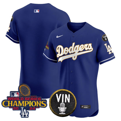 Dodgers 2024 World Series Champions Gold Trim Vapor Premier Elite Jersey - All Stitched