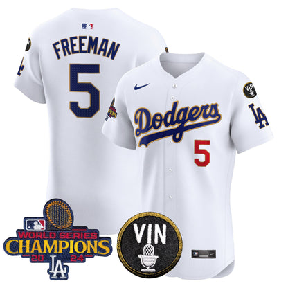 Dodgers 2024 World Series Champions Gold Trim Vapor Premier Elite Jersey - All Stitched