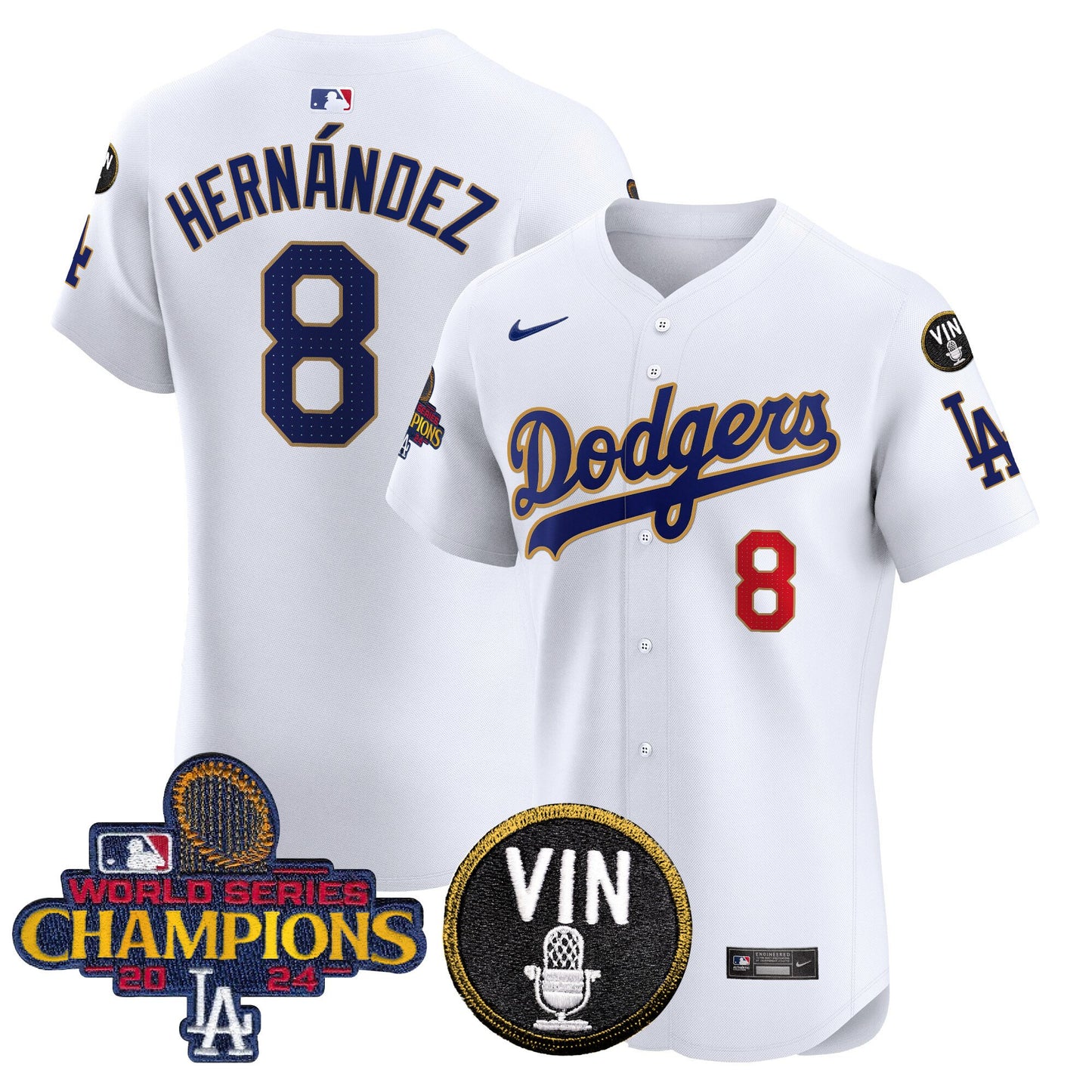 Dodgers 2024 World Series Champions Gold Trim Vapor Premier Elite Jersey - All Stitched