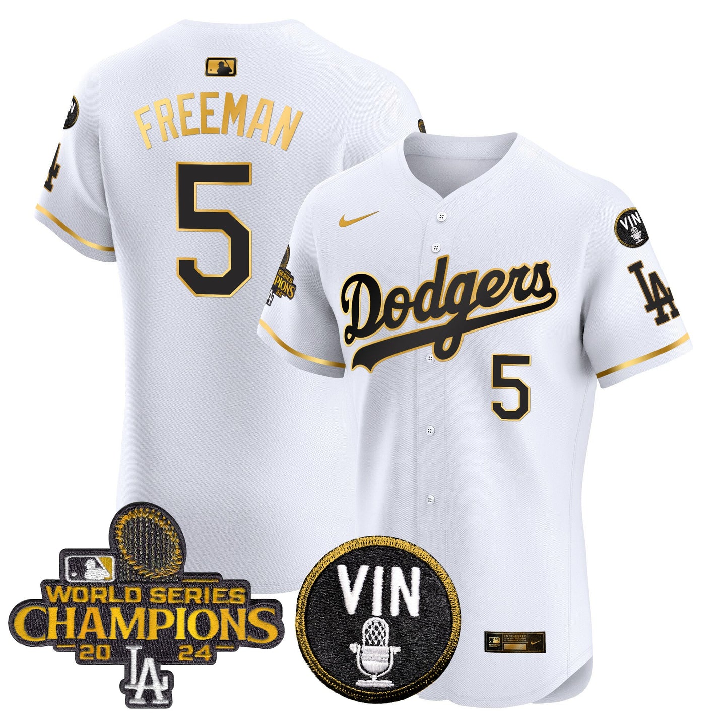 Dodgers 2024 World Series Champions Gold Trim Vapor Premier Elite Jersey - All Stitched