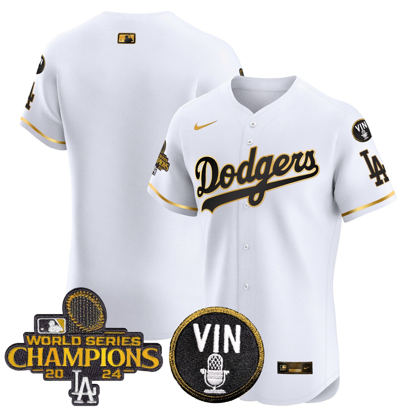 Dodgers 2024 World Series Champions Gold Trim Vapor Premier Elite Jersey - All Stitched