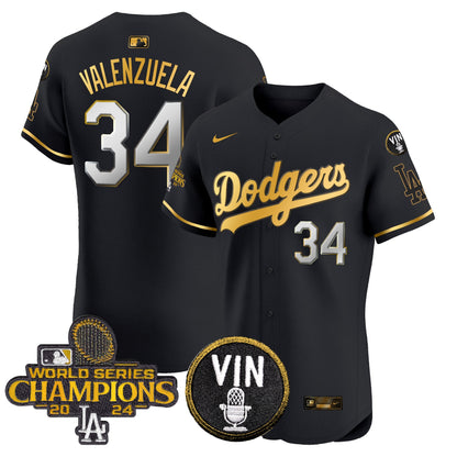 Dodgers 2024 World Series Champions Gold Trim Vapor Premier Elite Jersey - All Stitched