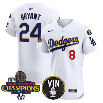 Dodgers 2024 World Series Champions Gold Trim Vapor Premier Elite Jersey - All Stitched