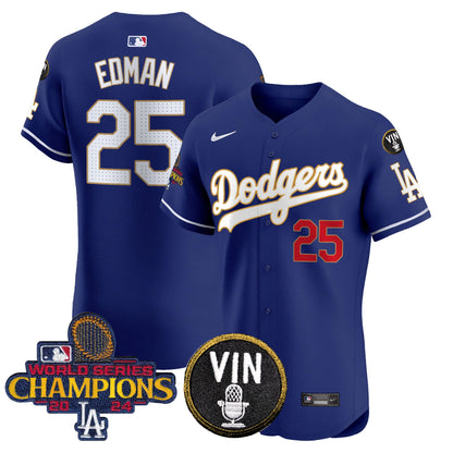 Dodgers 2024 World Series Champions Gold Trim Vapor Premier Elite Jersey - All Stitched