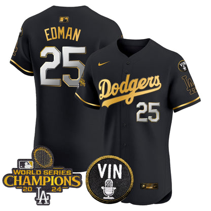 Dodgers 2024 World Series Champions Gold Trim Vapor Premier Elite Jersey - All Stitched