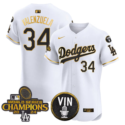 Dodgers 2024 World Series Champions Gold Trim Vapor Premier Elite Jersey - All Stitched