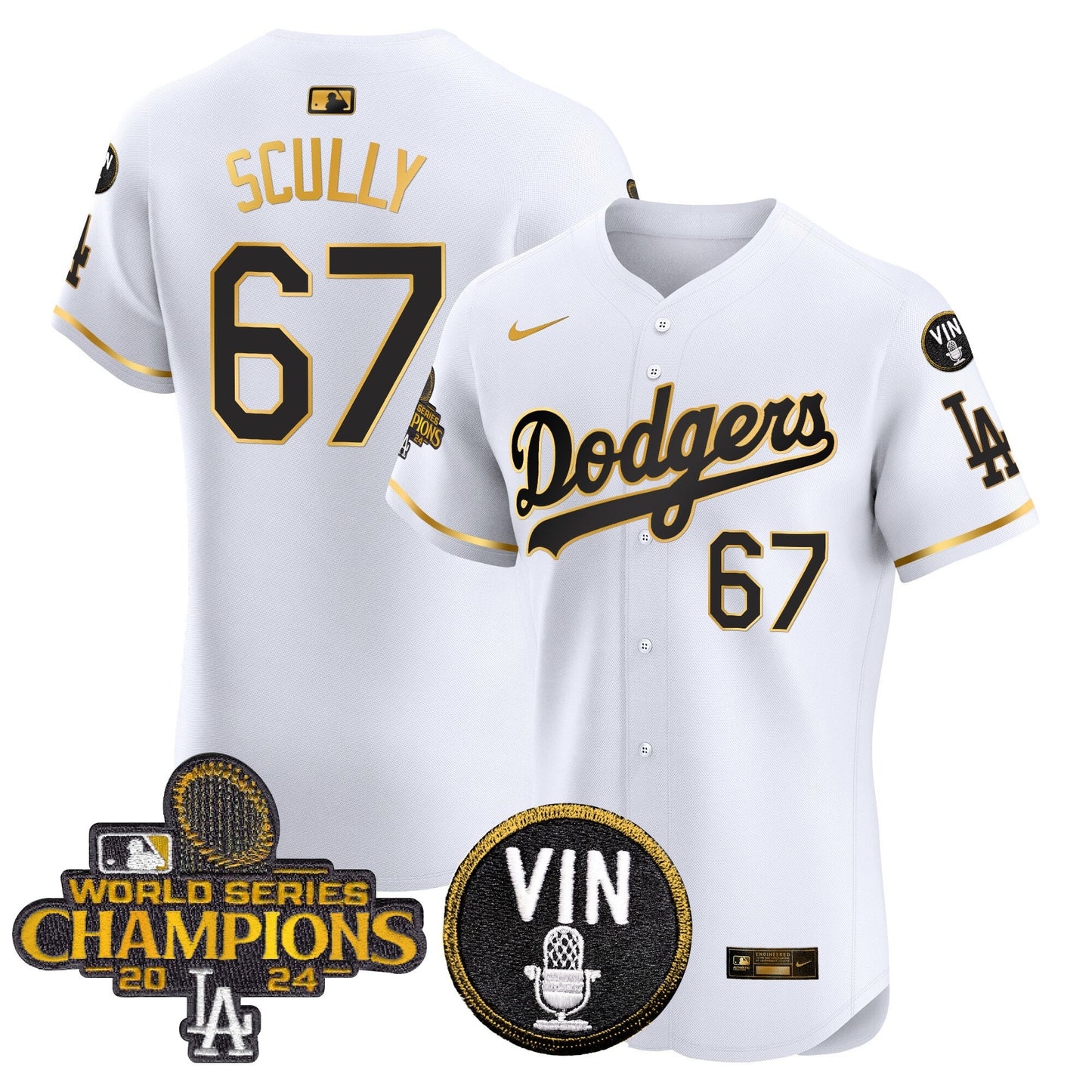 Dodgers 2024 World Series Champions Gold Trim Vapor Premier Elite Jersey - All Stitched