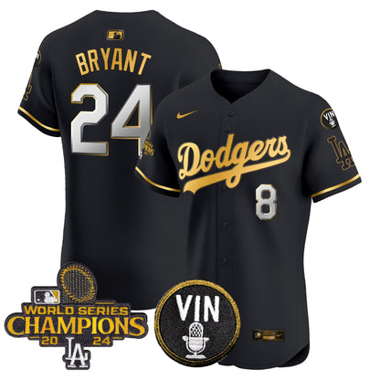 Dodgers 2024 World Series Champions Gold Trim Vapor Premier Elite Jersey - All Stitched