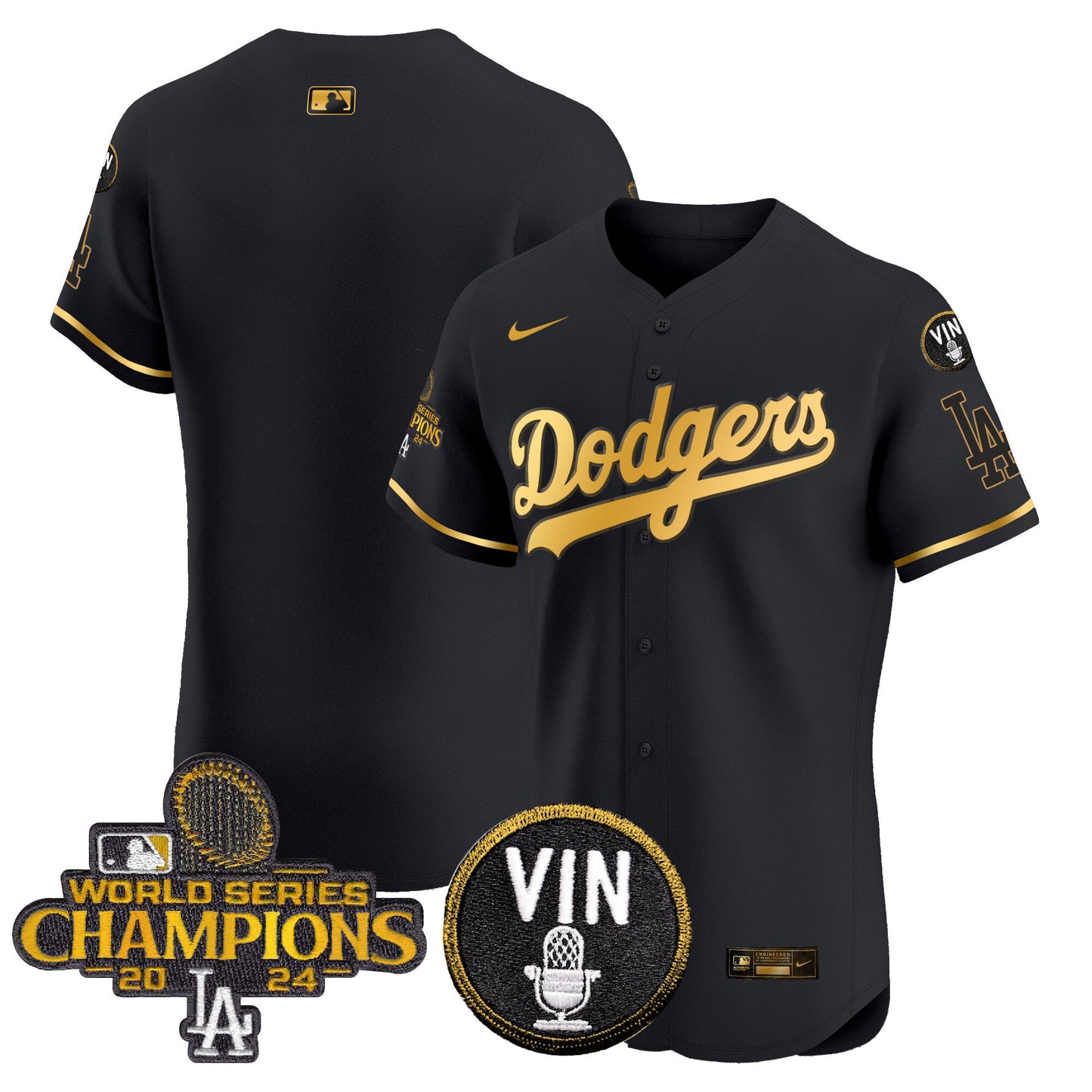 Dodgers 2024 World Series Champions Gold Trim Vapor Premier Elite Jersey - All Stitched