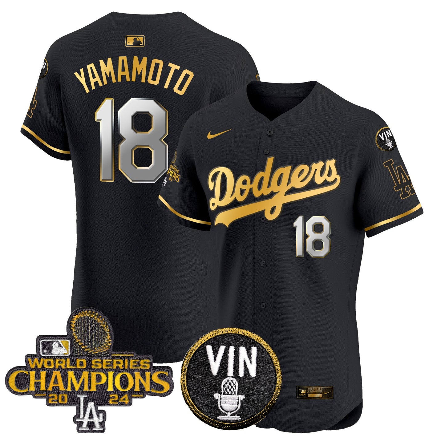 Dodgers 2024 World Series Champions Gold Trim Vapor Premier Elite Jersey - All Stitched