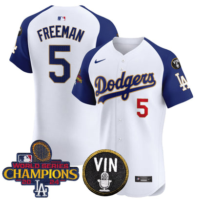 Dodgers 2024 World Series Champions Gold Trim Vapor Premier Elite Jersey - All Stitched