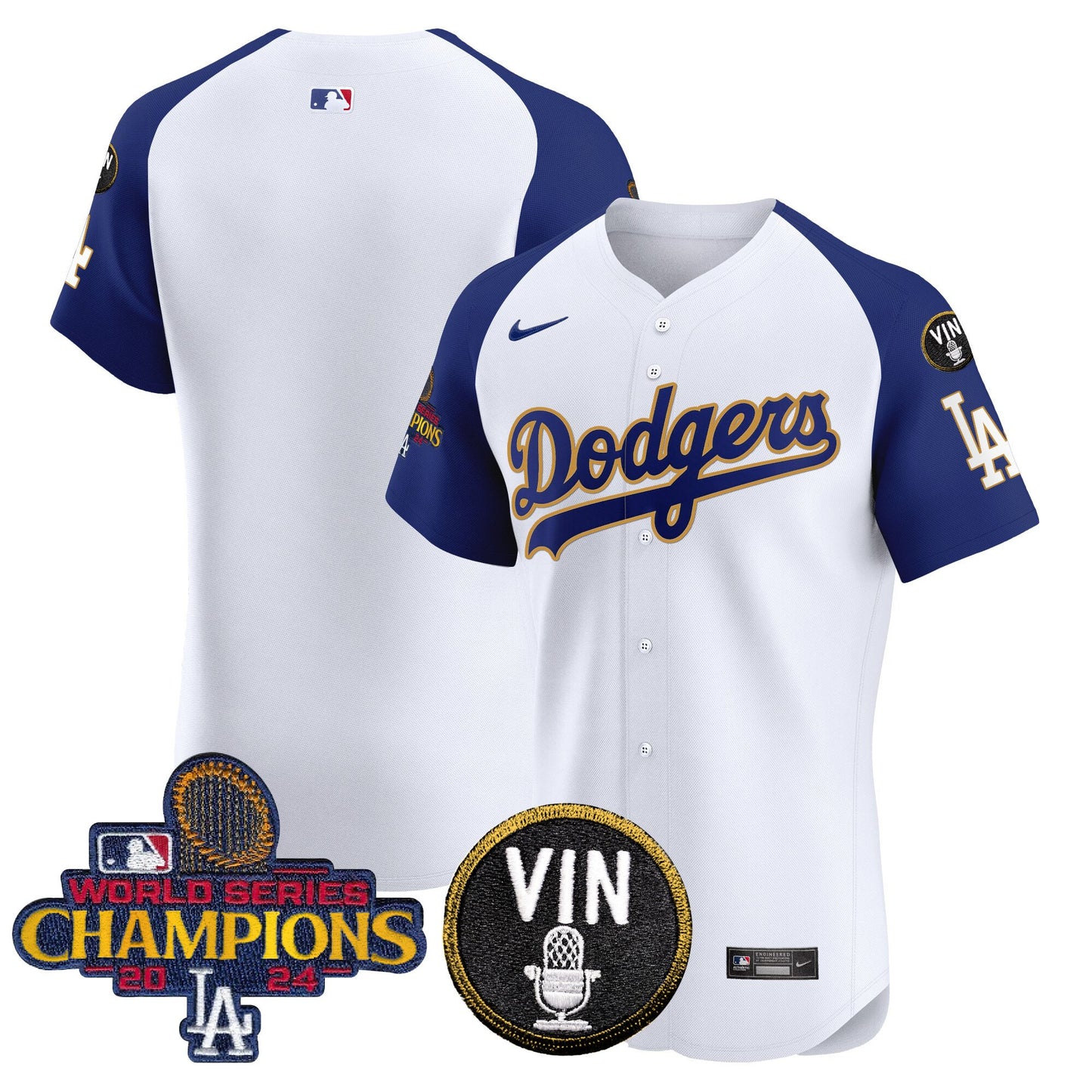 Dodgers 2024 World Series Champions Gold Trim Vapor Premier Elite Jersey - All Stitched