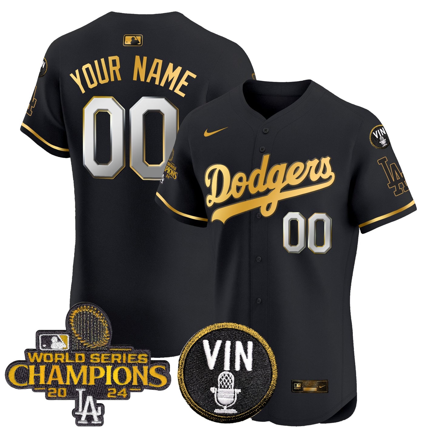 Dodgers 2024 World Series Champions Gold Trim Vapor Premier Elite Custom Jersey - All Stitched