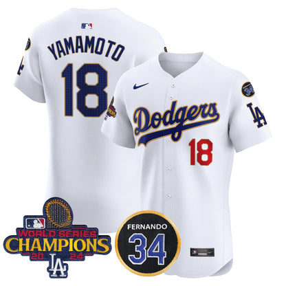 Dodgers 2024 World Series Champions Gold Trim Vapor Premier Elite Jersey V2 - All Stitched