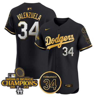 Dodgers 2024 World Series Champions Gold Trim Vapor Premier Elite Jersey V2 - All Stitched