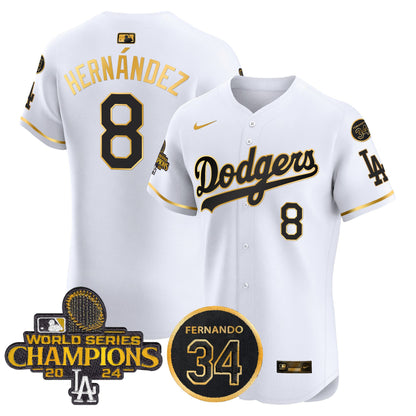 Dodgers 2024 World Series Champions Gold Trim Vapor Premier Elite Jersey V2 - All Stitched